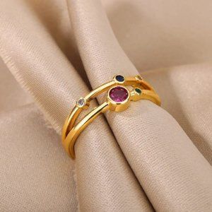 New!! Colorful Zircon Geometric Stone Rings